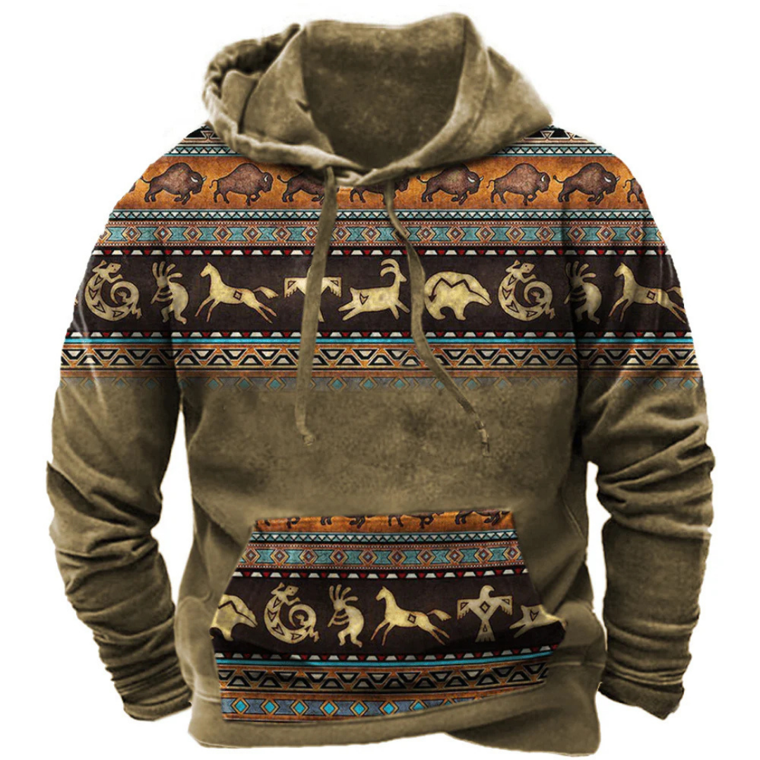 Brayden | Herren Tribal Hoodie Longline mit Kängurutasche | Lässiger Streetwear-Pullover
