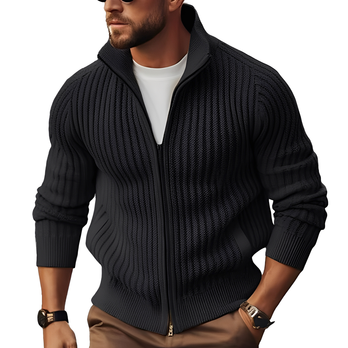Herren Strickjacke mit Reißverschluss | Strukturierter Zip-Cardigan für Alltag & Herbst/Winter