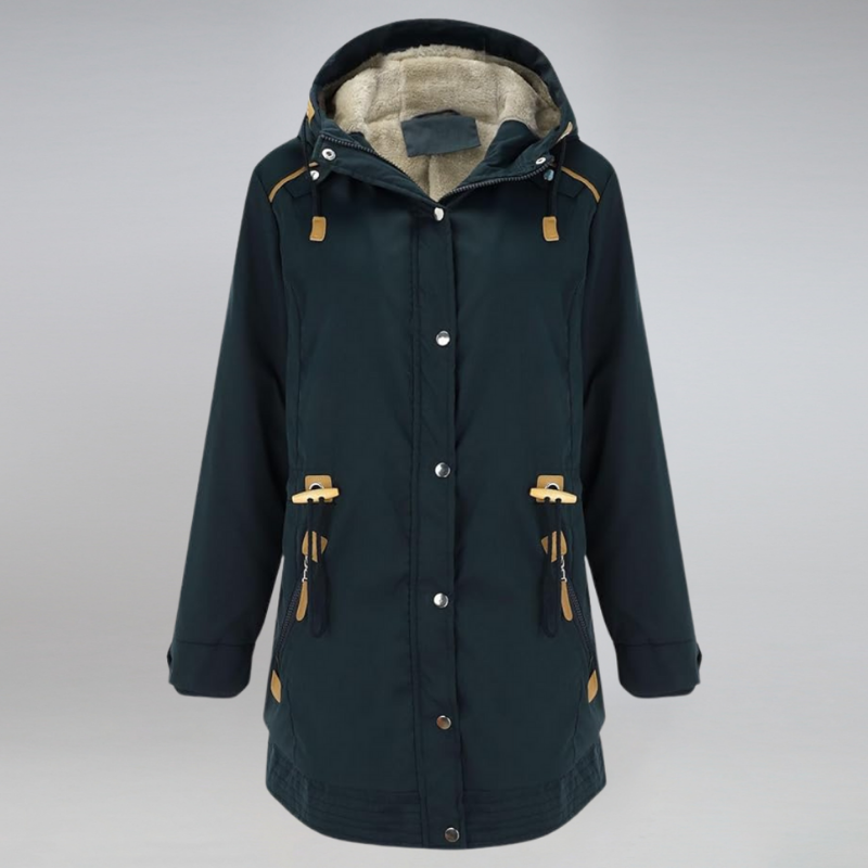 Darelina | Damen Winterjacke mit Kapuze | Gefütterter Parka mit Reißverschluss & Kordelzug in der Taille