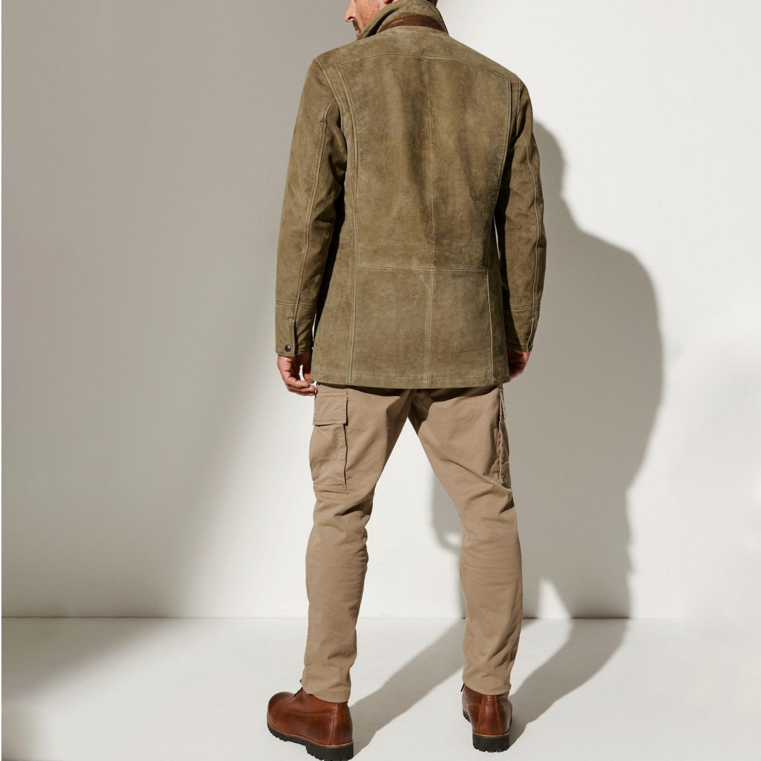 Leo | Herren Blazer Winterjacke in Khaki, Vintage Stil mit Knöpfen, Moderne Übergangsjacke