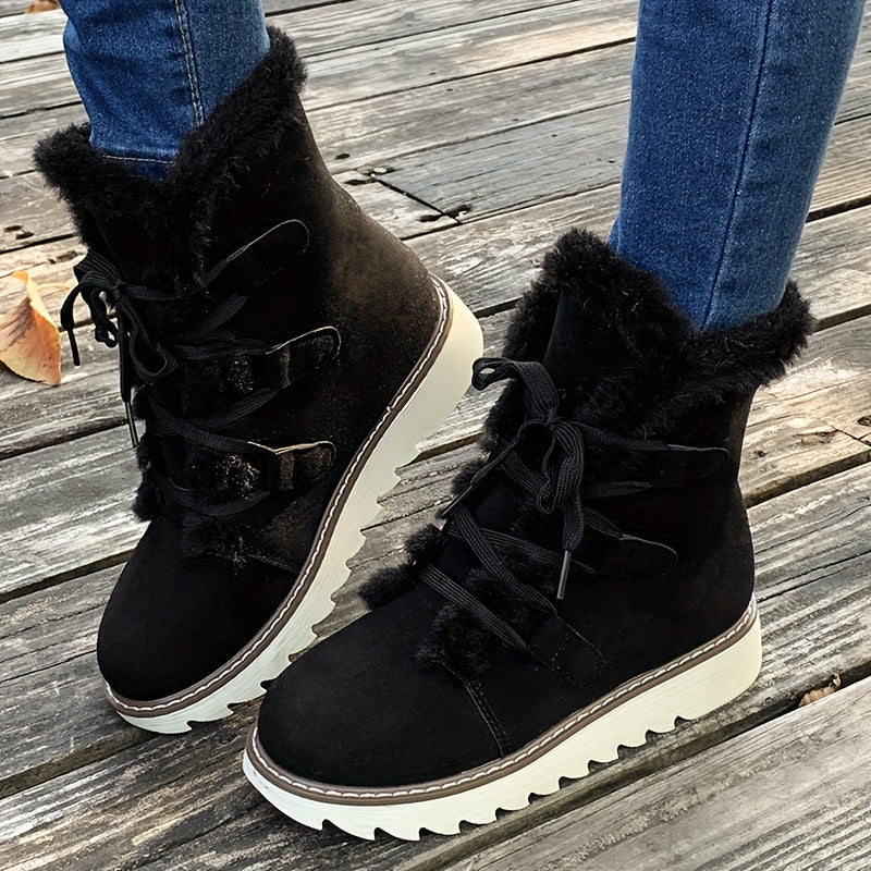 Cerdwyn | Damen Winterstiefel mit Schnürung, Plateausohle & Warmem Innenfutter