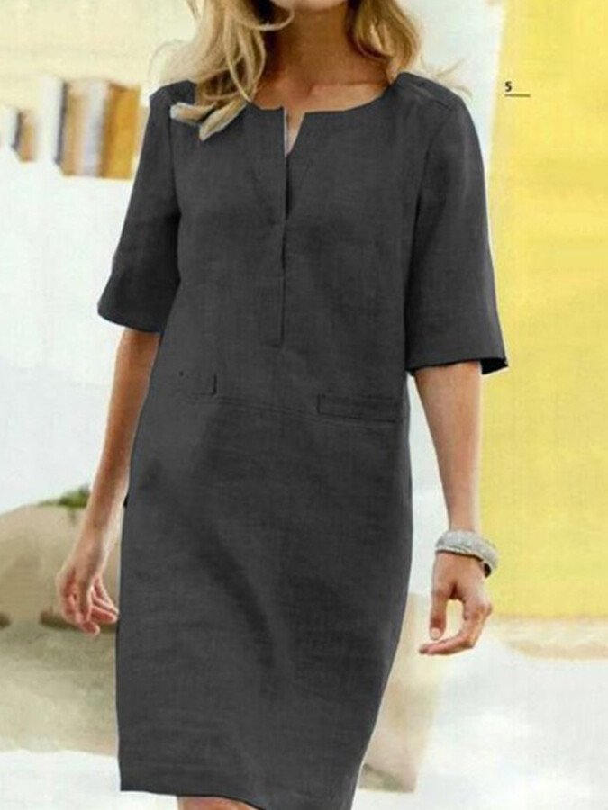 Damen Baumwoll-Leinen Kleid – Locker, Elegant & Alltagstauglich