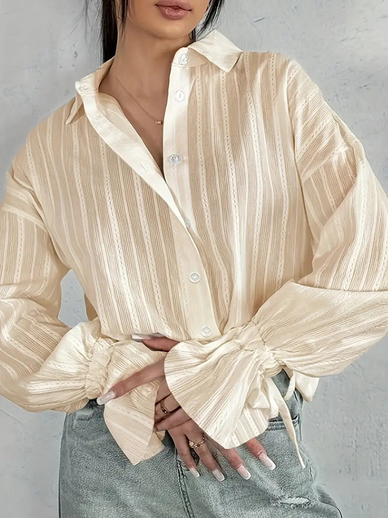 Belvia | Damen Bluse mit Reverskragen und Streifenmuster, langärmlig und mit Knopfleiste