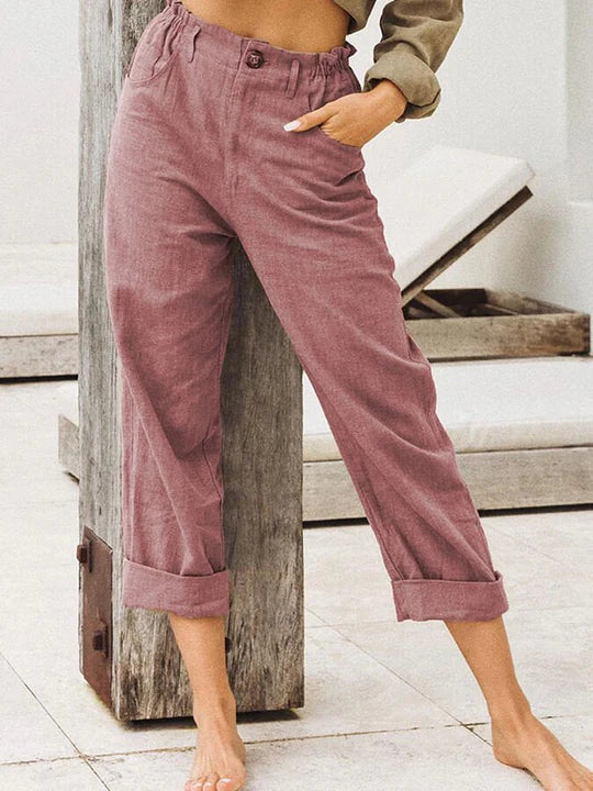 Brechje | Stylische High-Waist Leinenhose Damen mit Aufschlag & Sommer-Look