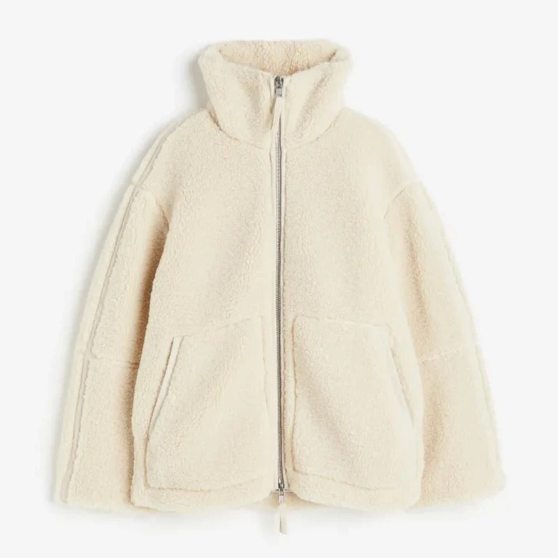 Kaelisse | Damen Winterjacke mit Stehkragen – Warme Fleecejacke mit Reißverschluss & lockerer Passform