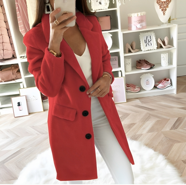 Metelisse | Damen Woll-Mix Mantel mit Reverskragen & Knopfleiste – Eleganter Longcoat für Büro & Alltag