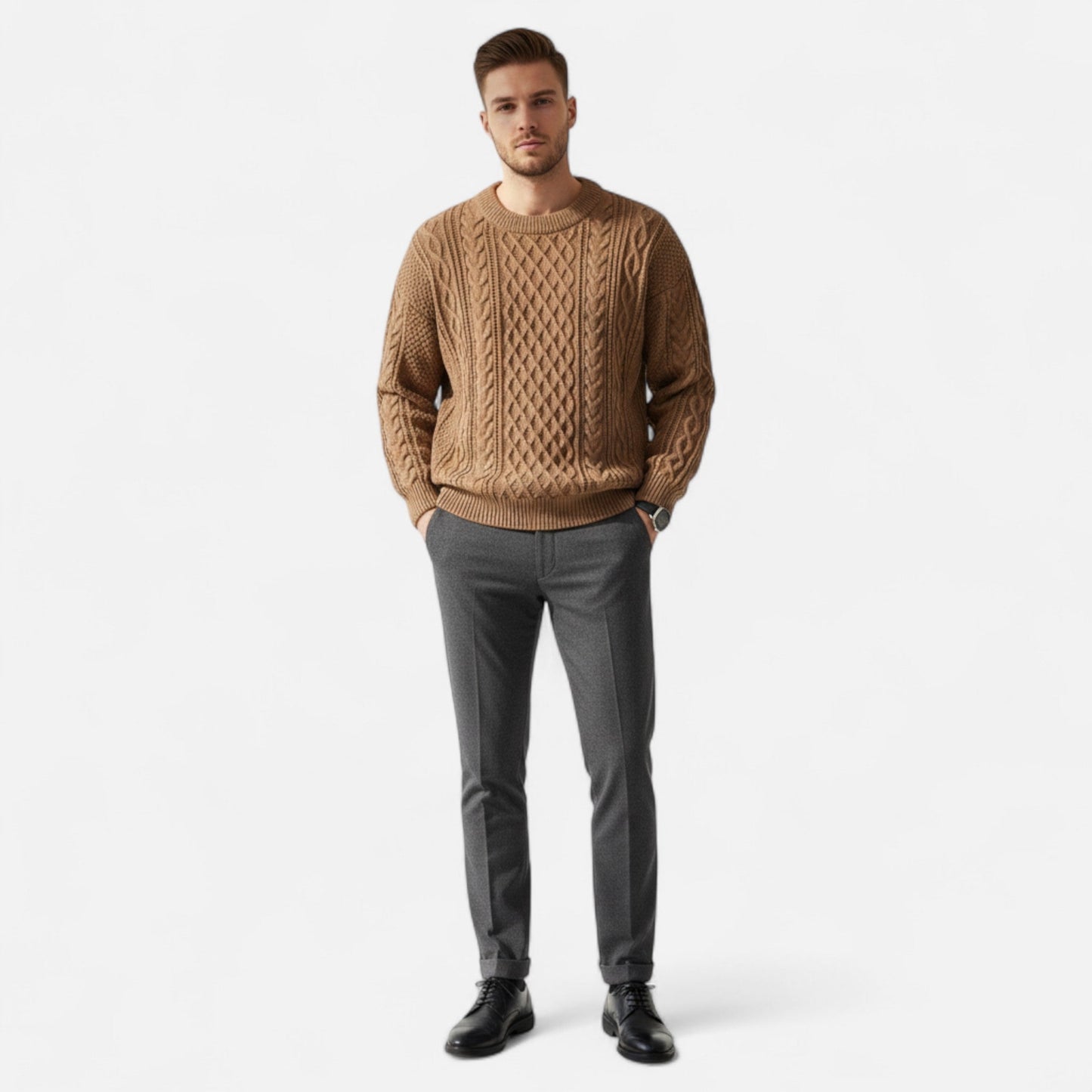 Herren Knit-Pullover mit Strukturiertem Zopfmuster – Klassisch, Warm & Vielseitig für Alltag & Office