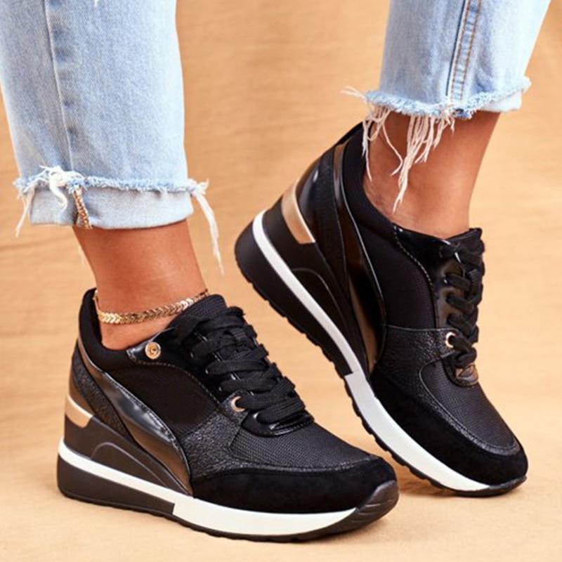 Nelly | Damen Plateau‑Sneaker – Modischer Schnürschuh mit Keilsohle & Alltagskomfort