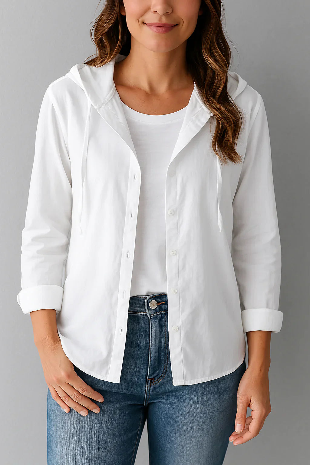 Wickie | Gestreifte Leinenbluse mit Kapuze & Kordelzug | Atmungsaktive Damenbluse mit Knöpfen & langen Ärmeln