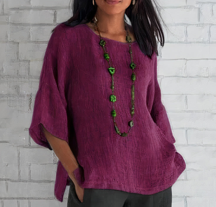 Elfie | Weite Leinen-Bluse mit Rundhals – Sommerliches Basic