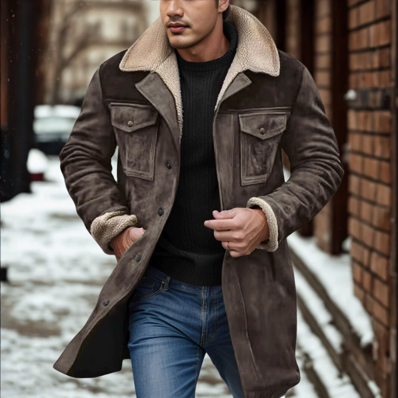 Vincenzo | Herren Mantel im Relaxed Fit mit Plüschkragen, Manschetten & Knopfverschluss