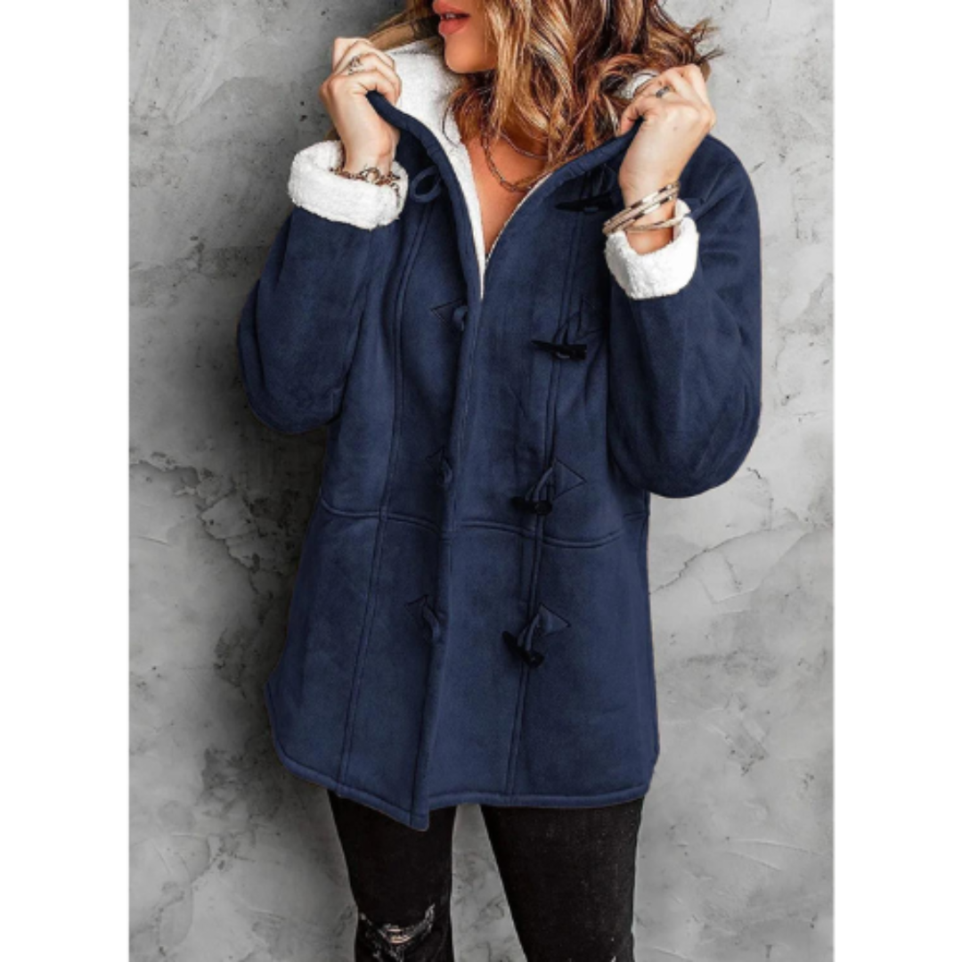 Kaswina | Damen Winterjacke mit Kapuze & Fleecefutter – Lange, warme Jacke für kalte Tage in elegantem Stil
