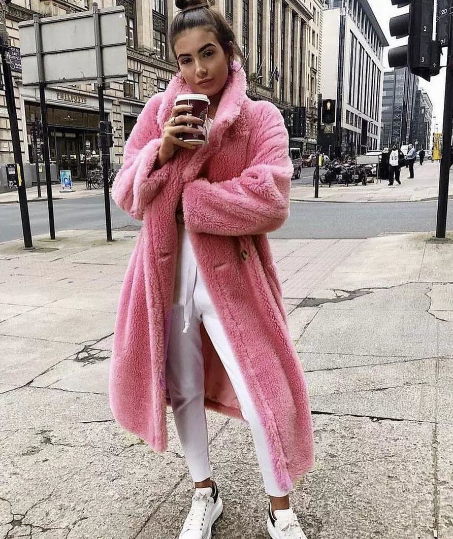 Evania | Damen Long Coat aus weichem Plüsch, Oversized Fit, Offene Vorderseite
