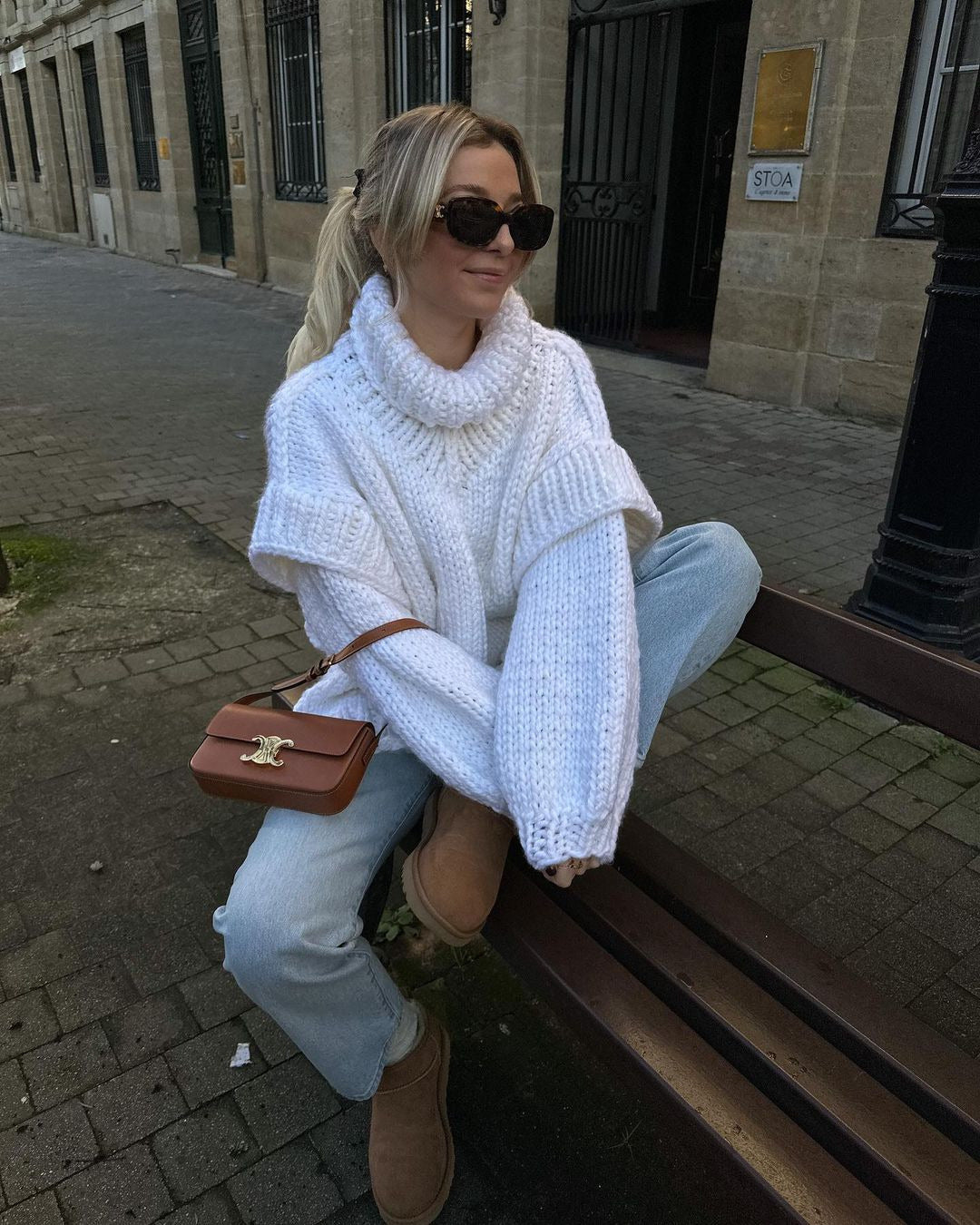 Elyssia | Damen Oversized Strickpullover, grob gestrickt mit Rollkragen & gerippten Ärmeln