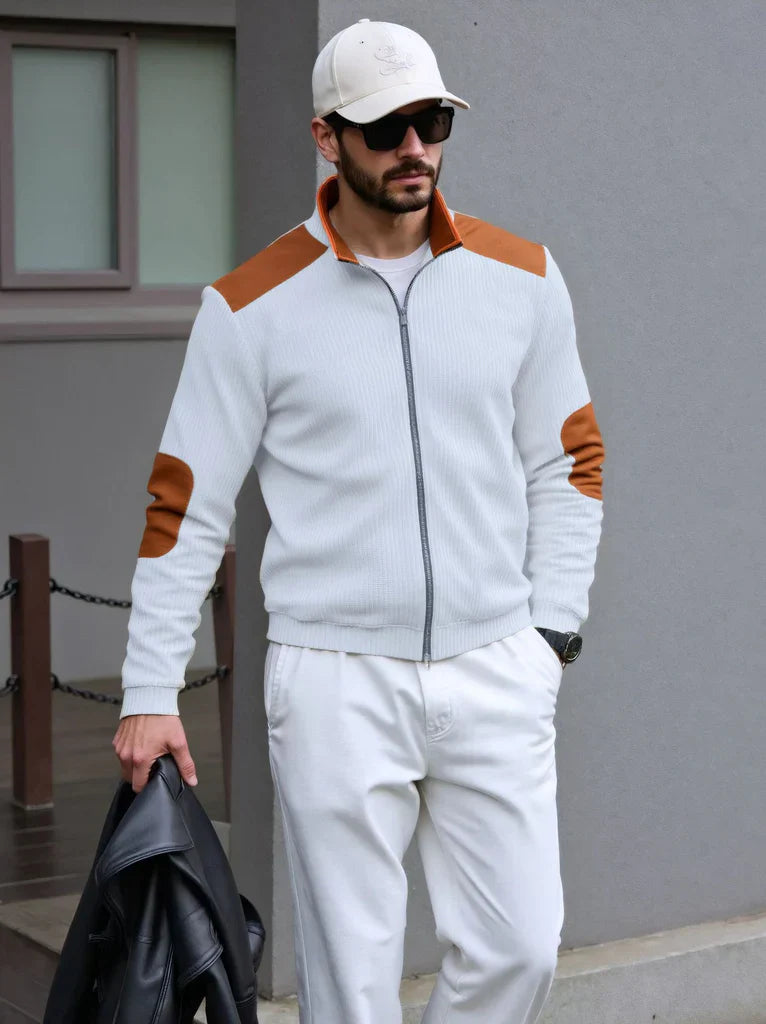 Marellon | Herren Strick-Cardigan mit Reißverschluss, Regular Fit, Rippenmuster & Schulter-/Ellbogenpatches