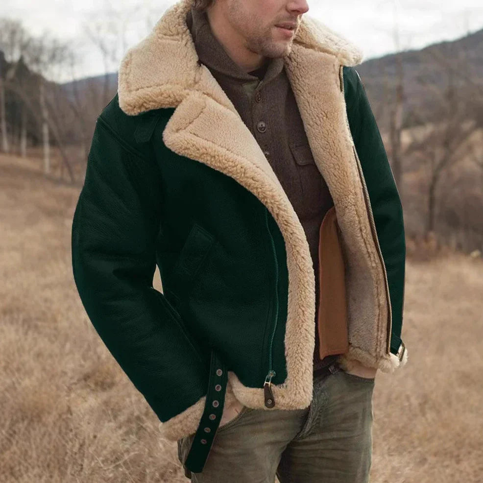 Jeremie | Herren Aviator Jacke im Leder-Look mit Shearling-Kragen, Schnallen & Reißverschluss