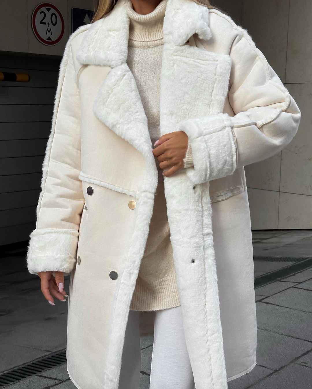 Delphinia | Damen Lange Winterjacke mit Reverskragen & Fleecefutter