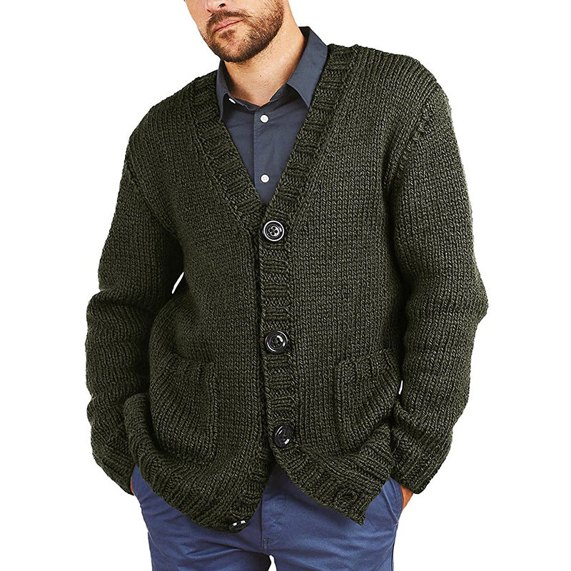 Herren Grobstrickjacke | Klassischer V-Ausschnitt & Praktische Taschen | Warm & Stilvoll