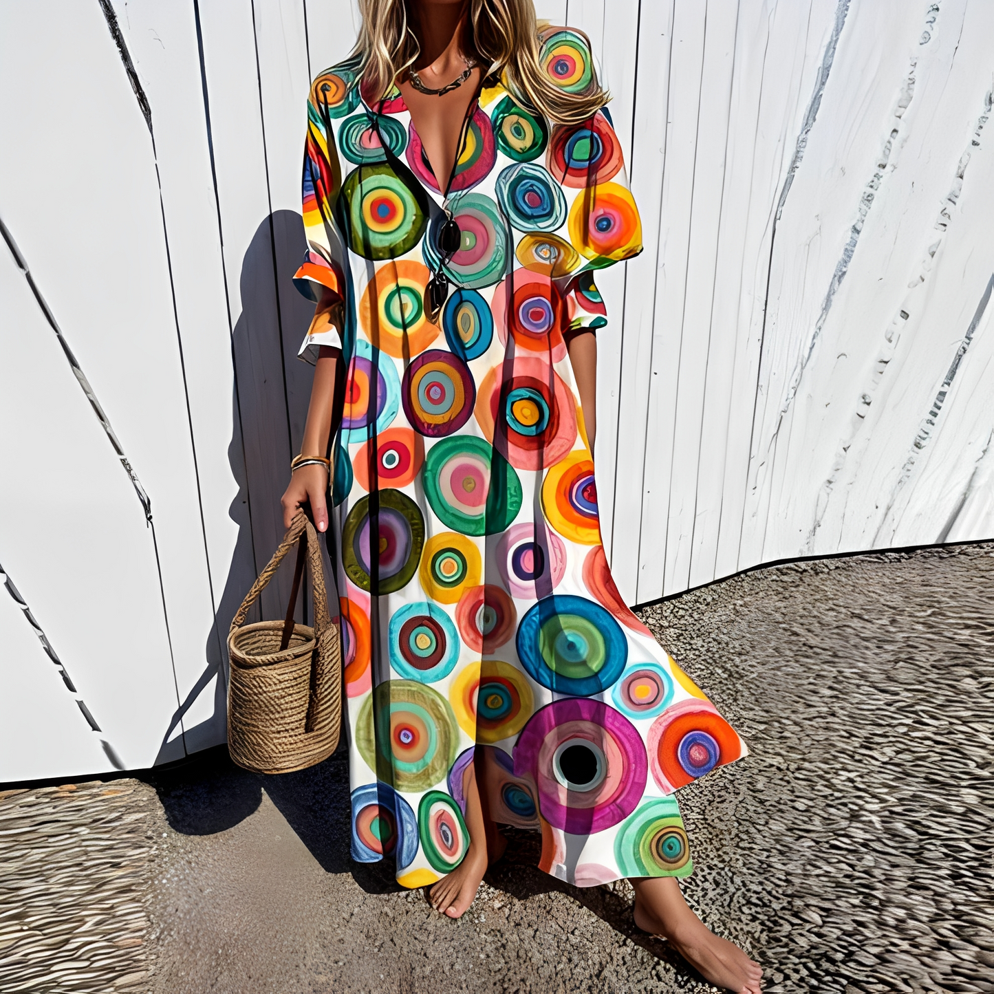 Damen Sommerkleid lang – Elegantes Kleid mit fließender Passform für Alltag, Urlaub und Events