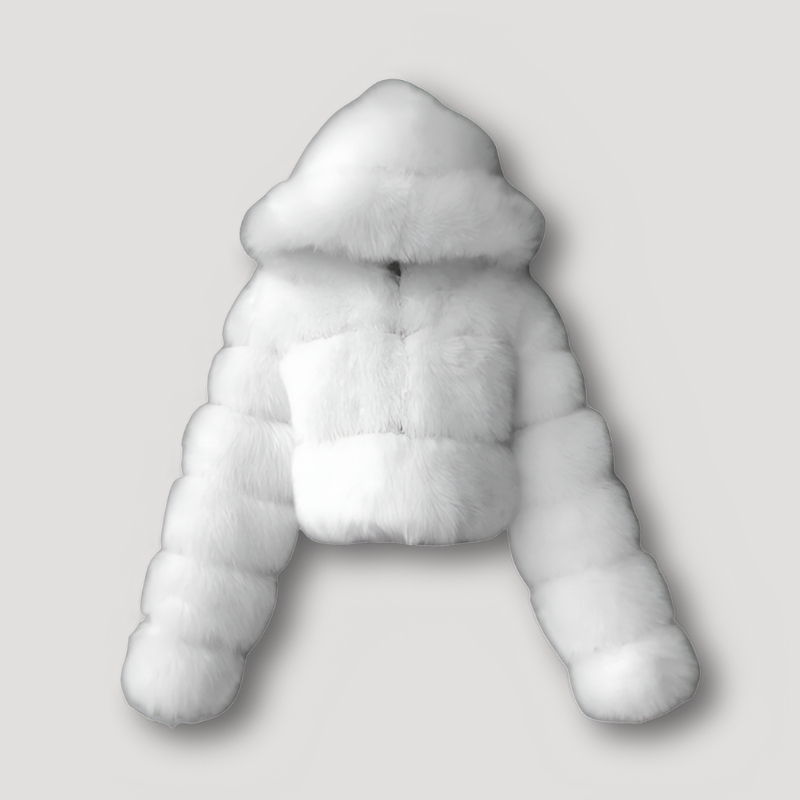 Rosmara | Luxuriöse Damen Plüschjacke mit Kapuze & Reißverschluss | Kurze Kunstpelzjacke für Herbst & Winter