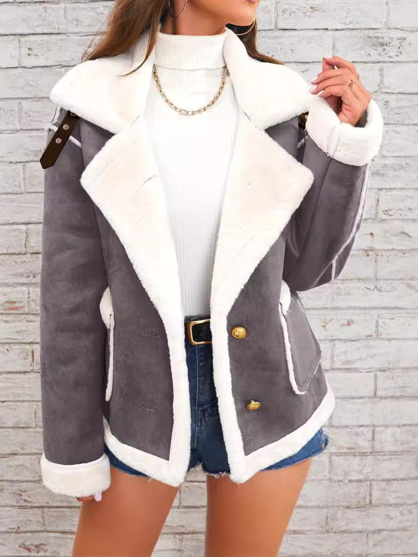 Caprina | Damen Baumwolljacke mit Teddyfutter und Reverskragen