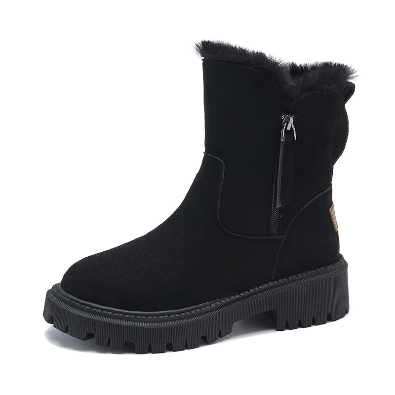 Dalisse – Damen Winterstiefeletten mit seitlichem Reißverschluss, Fellfutter & rutschfester Sohle im Wildleder-Look