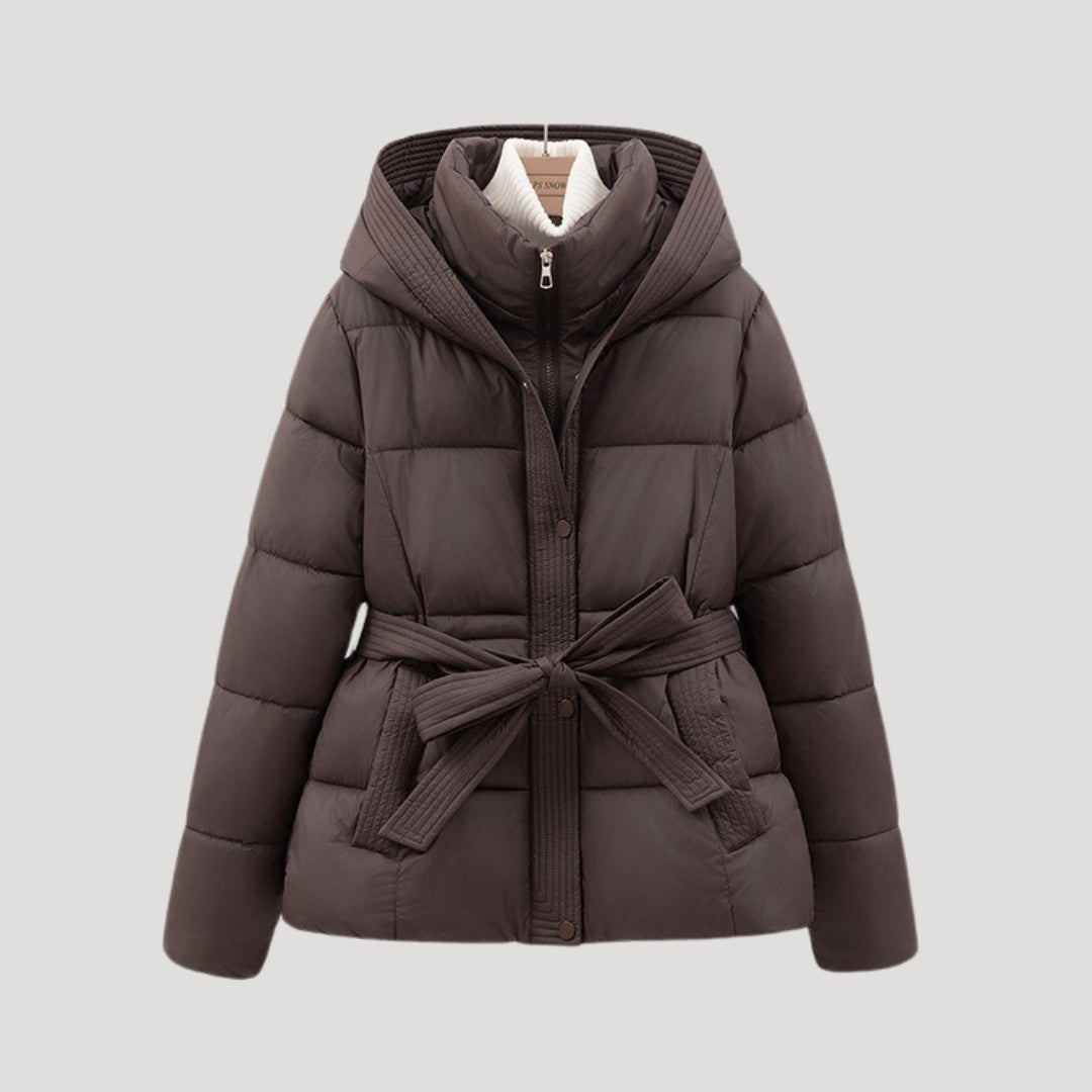 Yarlinda | Damen Steppjacke mit Kapuze – Gefütterter Wintermantel mit Taillengürtel