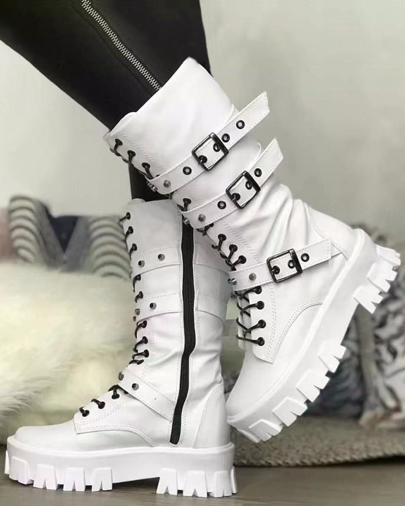 Ceridwynn | Robuste Damen Military Boots mit Schnürung & Verstellbaren Schnallen