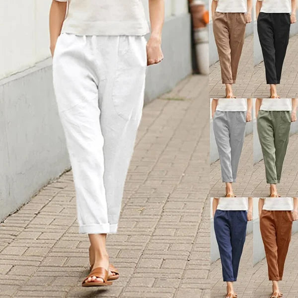 Damen Leinen-Baumwollhose – Weite Sommerhose mit Komfort & Stil