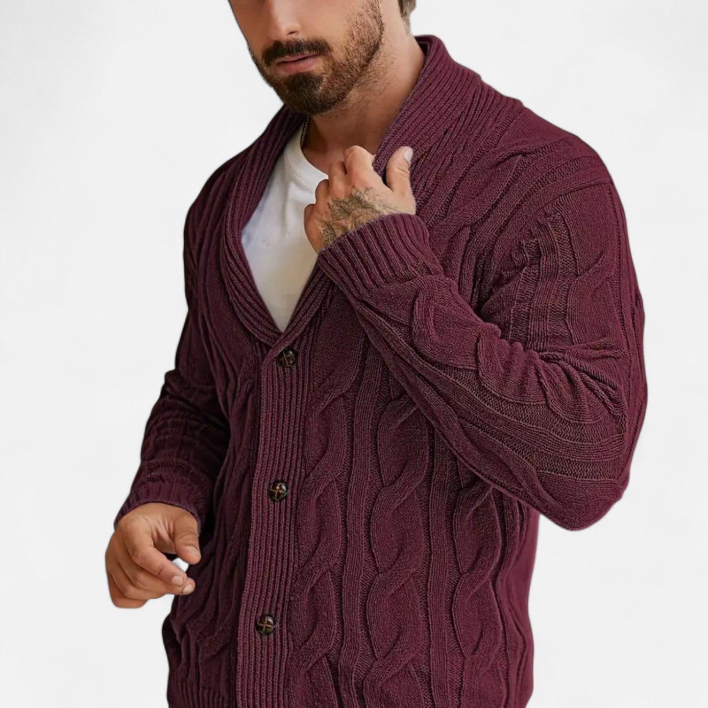 Kai | Herren Strickcardigan mit Knöpfen – Klassischer Braided Texture Knit Sweater
