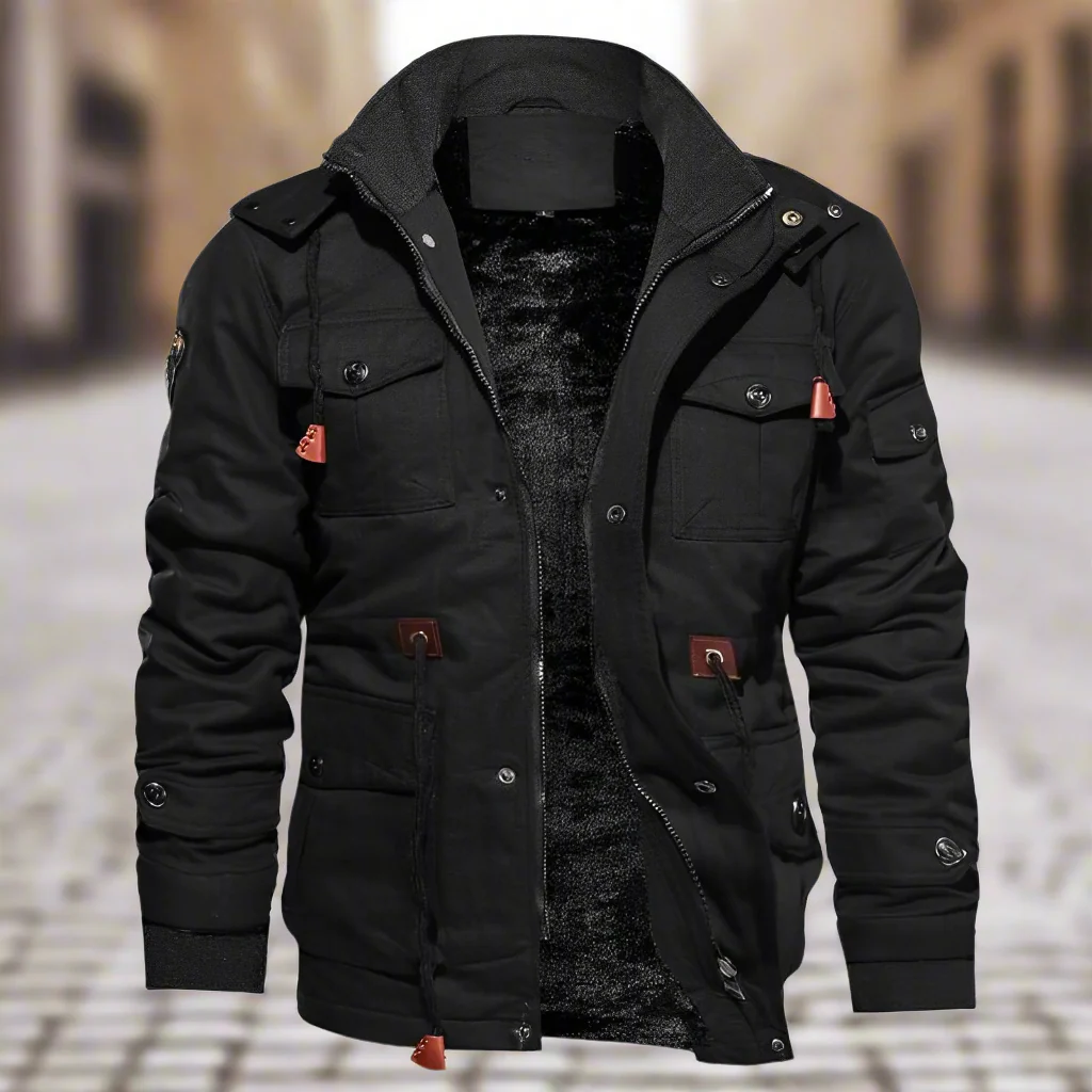 Fabrius | Herren Bomberjacke mit Baumwoll-Obermaterial, Fleece-Futter, Kapuze & verstellbarer Taille