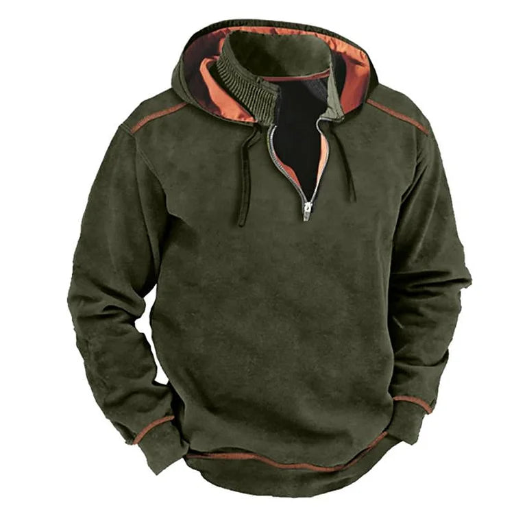 Marvion | Herren Hoodie mit Reißverschluss-Kragen, Kordelzug & Kontrast-Details, Relaxed Fit