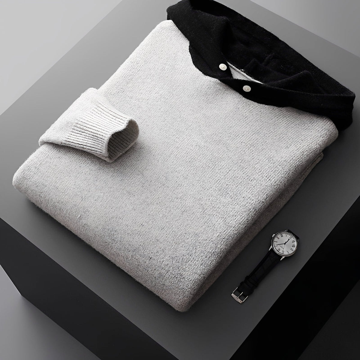 Herren Hoodie | Regular Fit mit Kontrastkragen und Knopfleiste