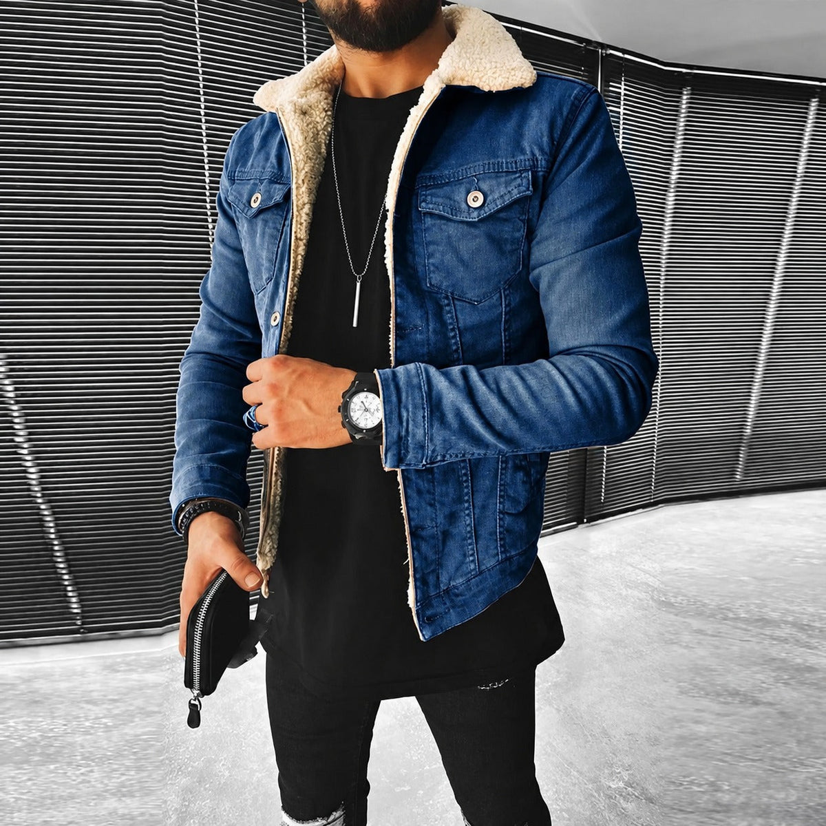 Herren Jacke | Tailliert mit Kontrastkragen und Knopfverschluss