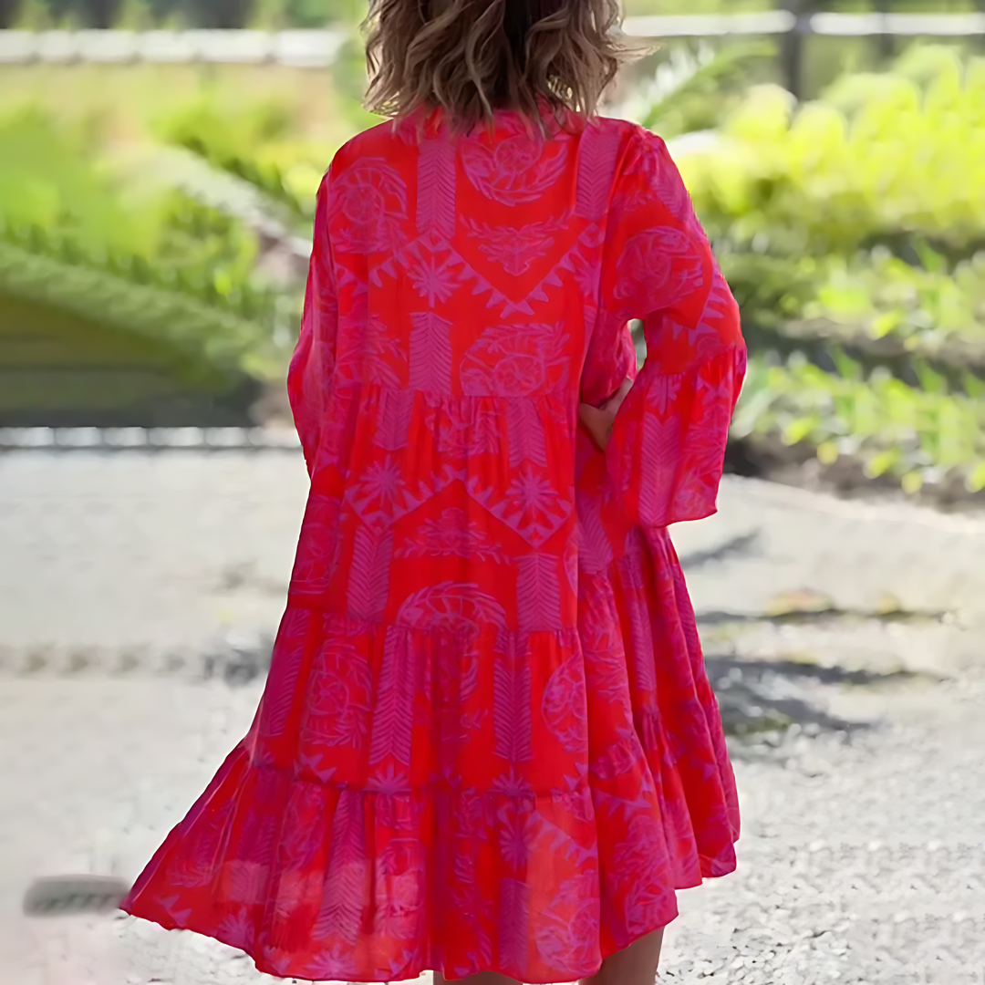 Mari | Luftiges Sommerkleid mit V-Ausschnitt & Weiten Ärmeln – Lockerer Schnitt für Komfort & Stil