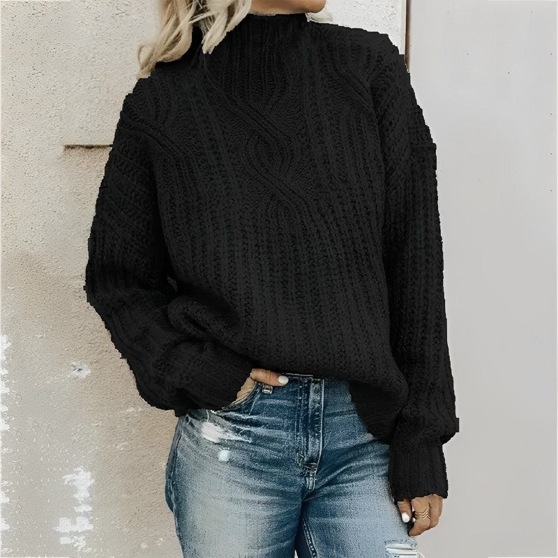 Dorelia | Damen Grobstrickpullover mit hohem Kragen in Uni-Farbe