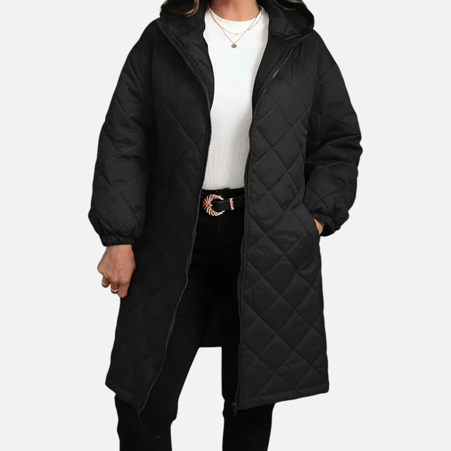 Troselle | Damen Steppjacke mit Kapuze – Langer Solider Mantel für Herbst & Winter