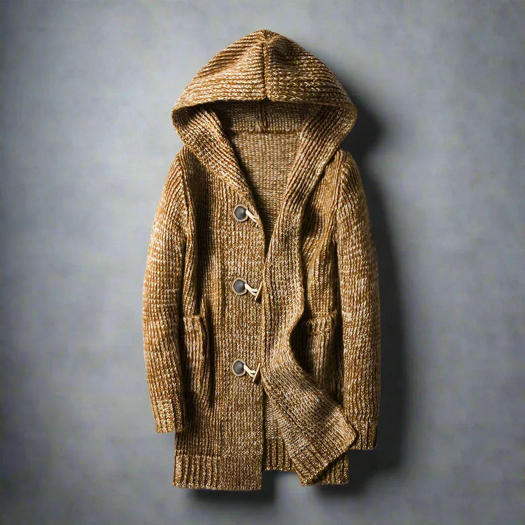 Justine | Herren Strick-Cardigan mit Kapuze, Regular Fit & Knebelknöpfen