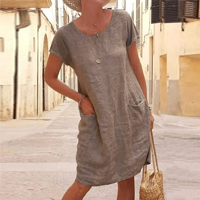Luftiges Sommerkleid mit Rundhalsausschnitt und Taschen – Lässig, Komfortabel & Vielseitig