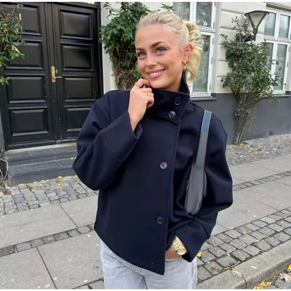 Damen Übergangsjacke mit hohem Kragen – Klassische Kurzjacke für Alltag und wechselnde Temperaturen
