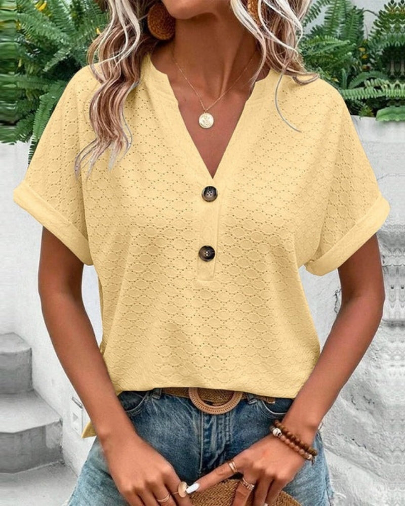 Damen Kurzarm Oberteil mit V-Ausschnitt – Leichtes Sommer Top für Alltag und Freizeit