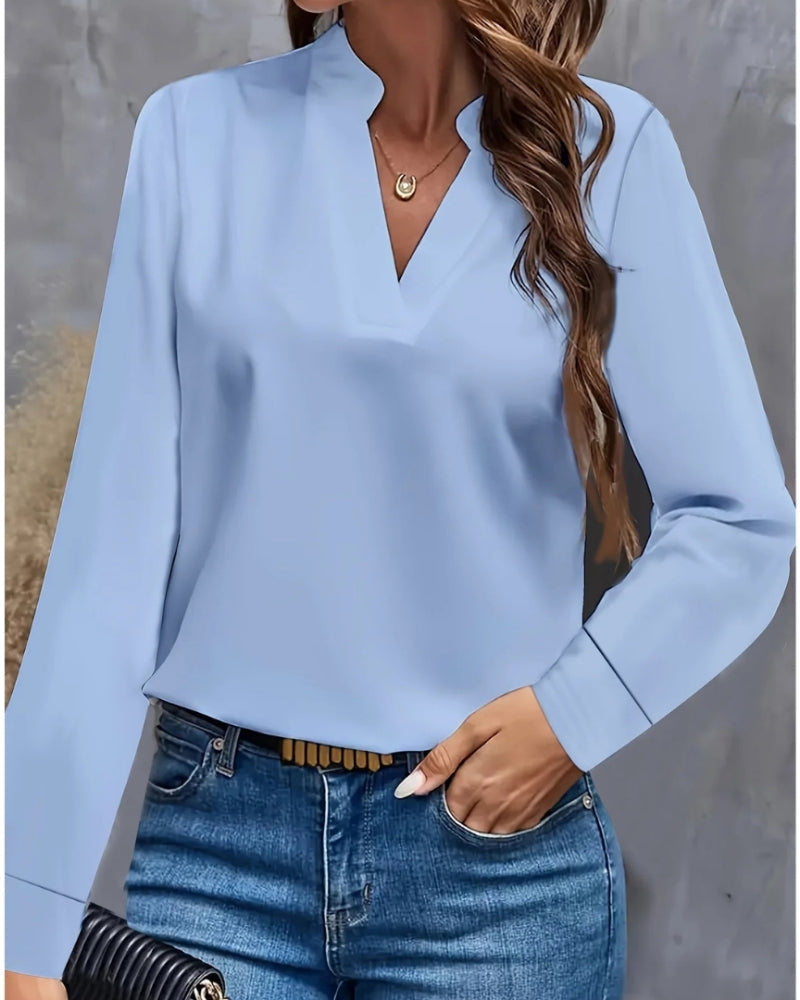 Damen Langarmbluse mit V-Ausschnitt – Elegante Bluse für Büro, Meetings und gepflegte Alltagslooks