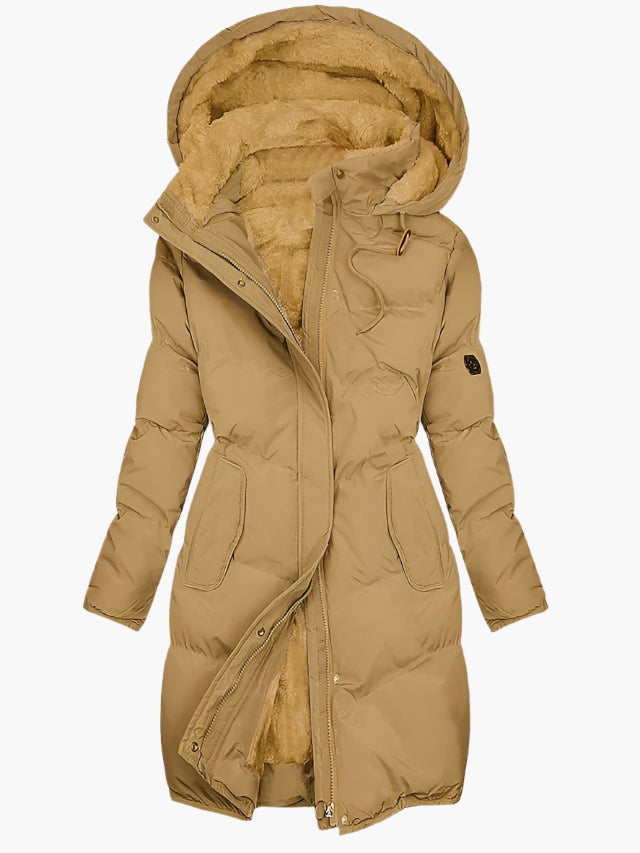 Wendelora | Damen Steppmantel mit Kapuze & Reißverschluss | Warmer Fleece-Parka für Alltag & Outdoor