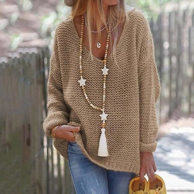 Adelheid | Damen Strickpullover mit V-Ausschnitt & lockerer Passform