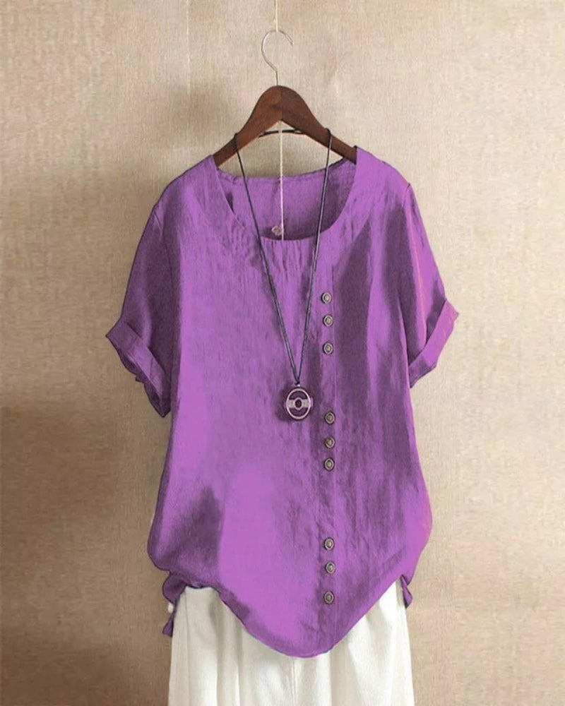 Damen Sommerbluse mit Rundhalsausschnitt – Kurzarmbluse für Alltag und leichte Sommeroutfits
