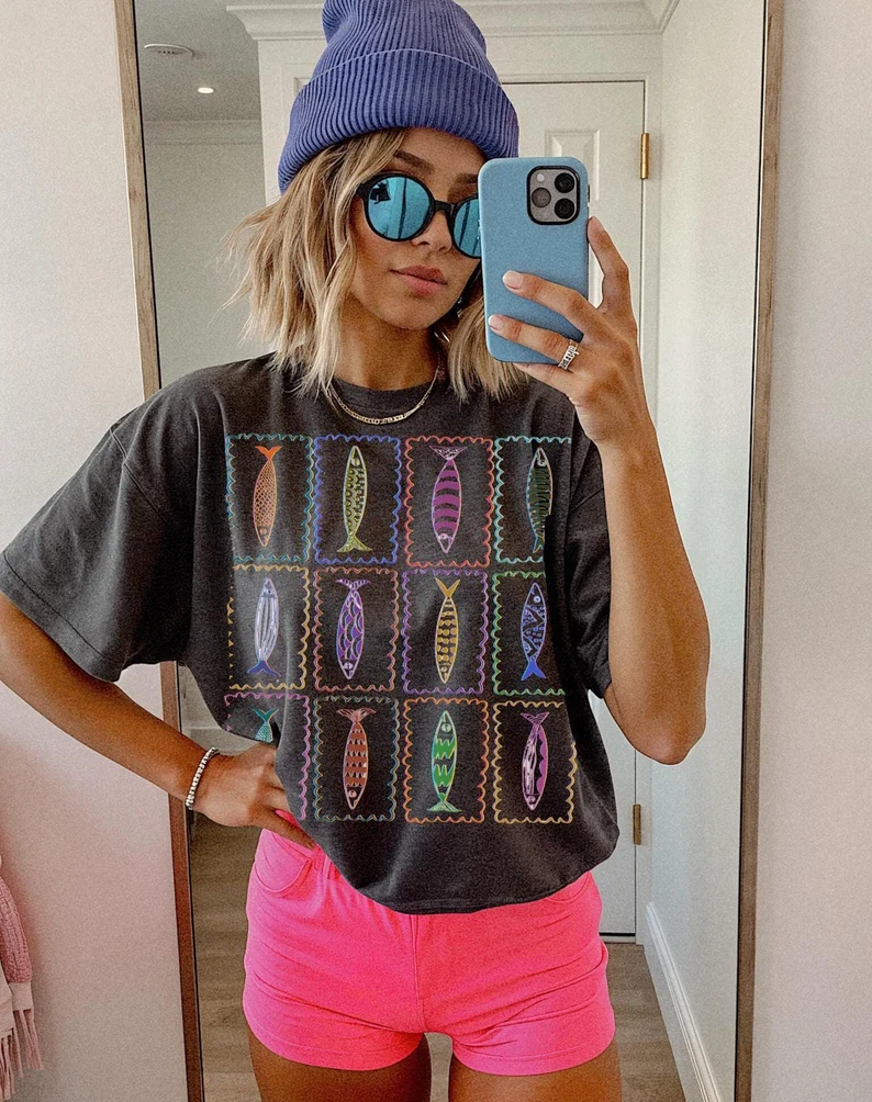 Graphic Tee mit Fischmotiv