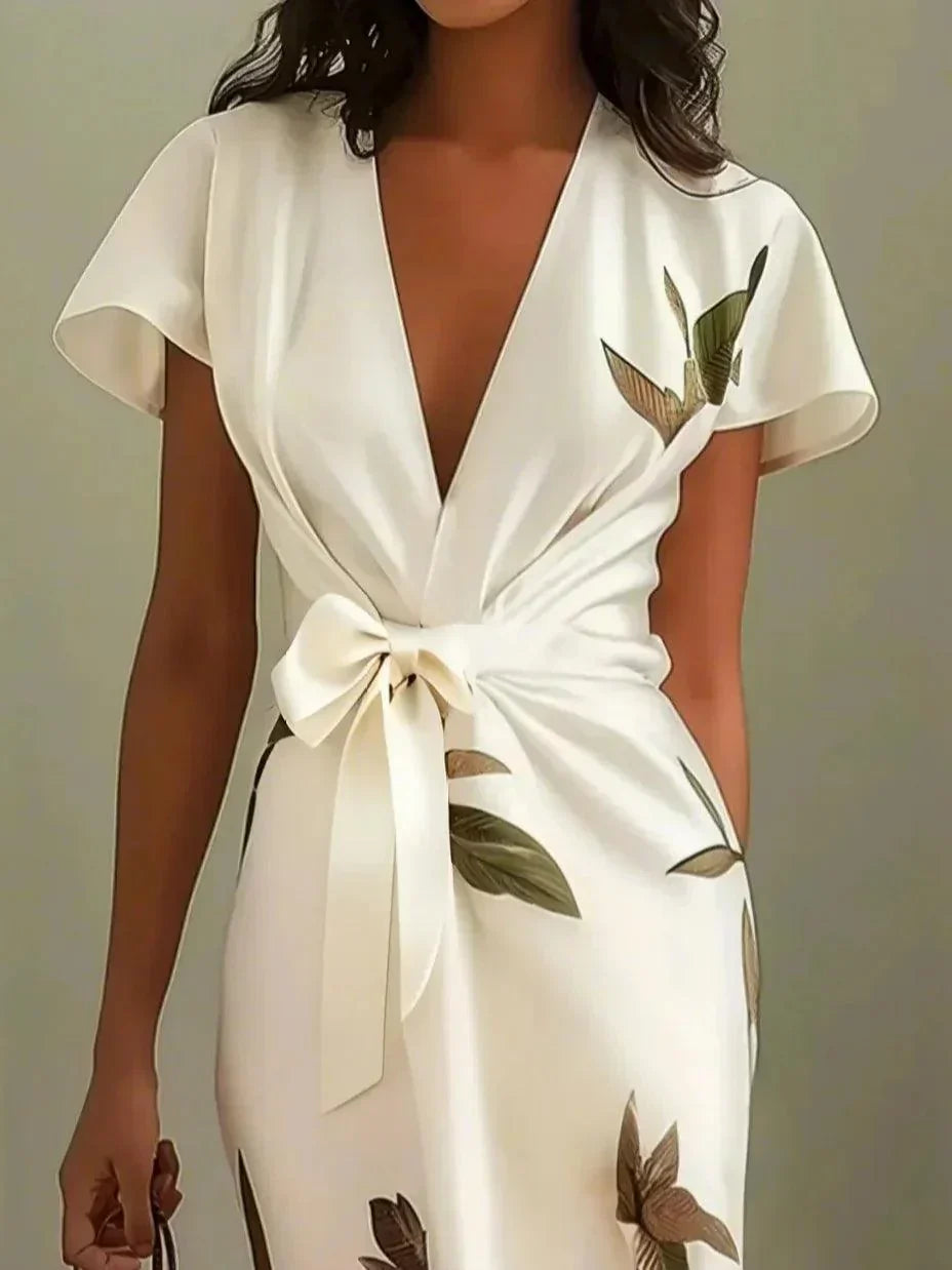 Damen Wickelkleid – Elegantes Kleid mit V-Ausschnitt & fließender Silhouette