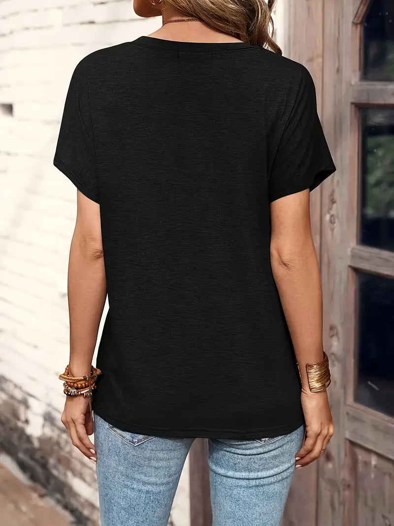 Beatricine | Damen Casual Shirt mit Rundhals, halber Knopfleiste und kurzen Ärmeln