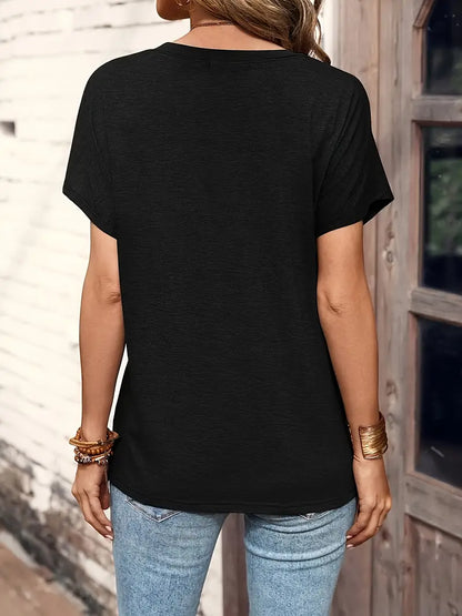 Beatricine | Damen Casual Shirt mit Rundhals, halber Knopfleiste und kurzen Ärmeln