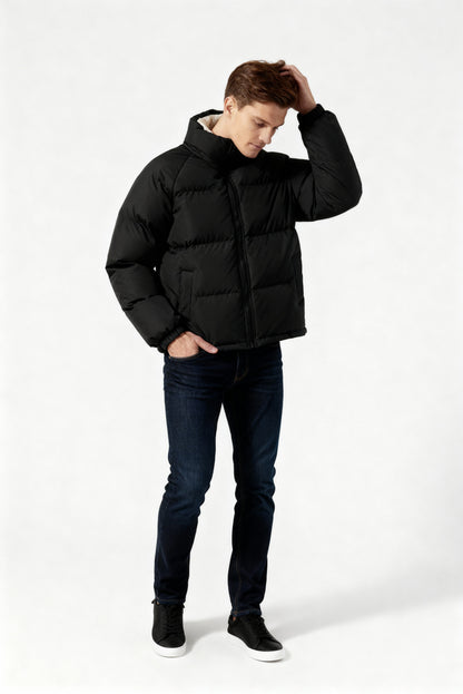 Herren | Gefütterte Fleece-Pufferjacke mit Kapuze – Warm & Stylisch